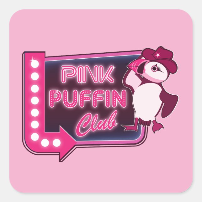 Pegatina Cuadrada Club Pink Puffin (Anverso)