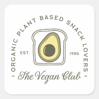 Pegatina Cuadrada club vegano amante del aguacate de origen vegetal