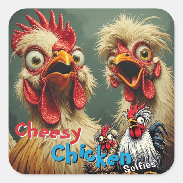 Pegatina Cuadrada  “Cluckin' Around” May & John Selfie Sticker (Anverso)