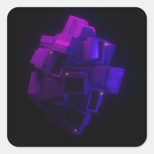 Pegatina Cuadrada Clúster de monitores flotantes - Estética de neón 