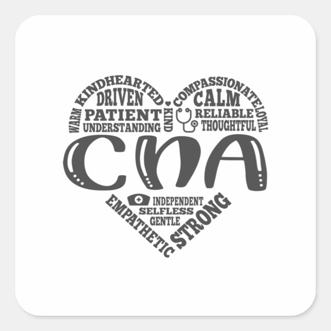 Pegatina Cuadrada CNA, CNA nurse appreciation, Subway art (Anverso)