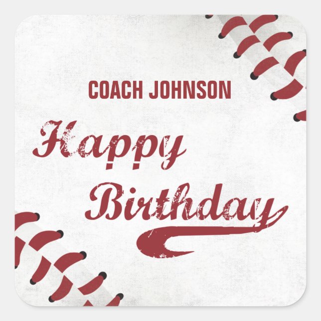 Pegatina Cuadrada Coach Happy Birday Large Grunge Baseball, Sport (Anverso)