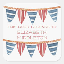 Coastal Nautical Beach Flags Bookplate