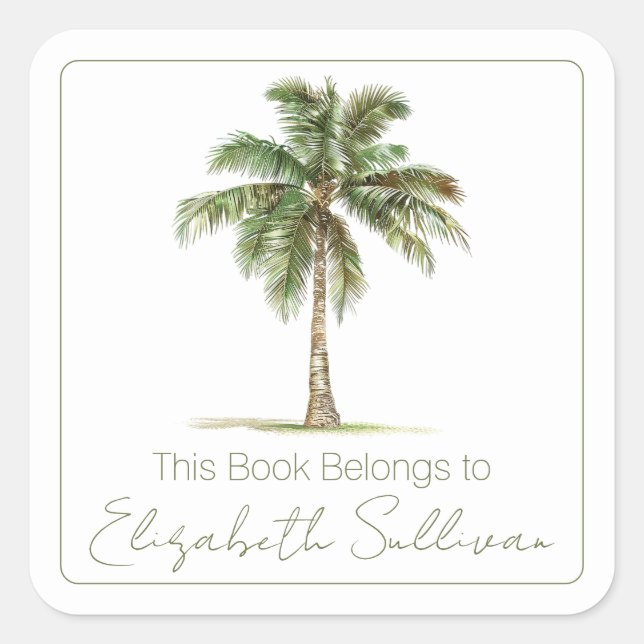 Pegatina Cuadrada Coastal Palm Tree Personalized Bookplate (Anverso)