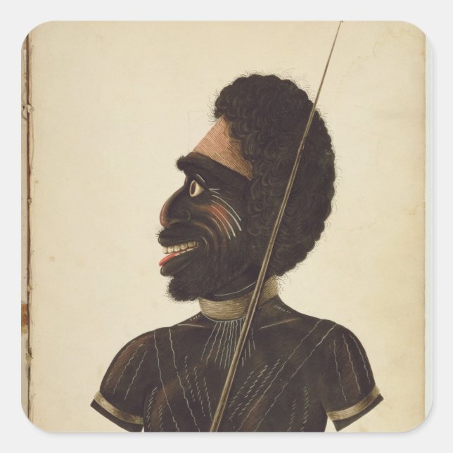 Pegatina Cuadrada Cobbawn Wogi, jefe nativo del Puerto Stephen (Anverso)