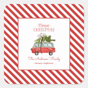 Pegatina Cuadrada coche acuarela de navidades más alegres