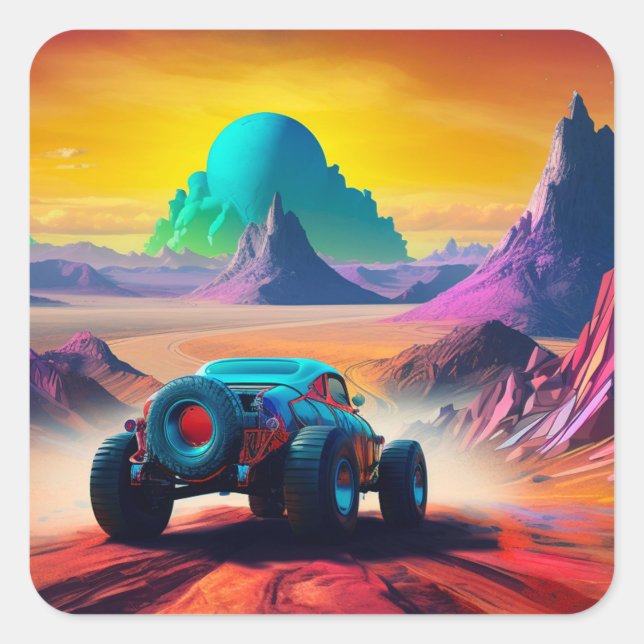 Pegatina Cuadrada Coche Artsy (Anverso)