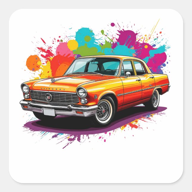 Pegatina Cuadrada Coche Clásico Antiguo (Anverso)