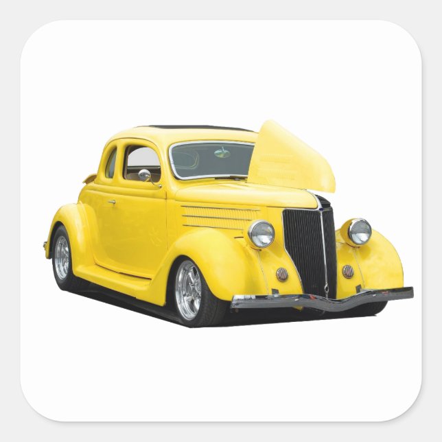 Pegatina Cuadrada coche de barra caliente amarillo (Anverso)