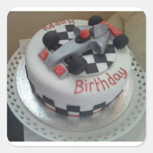 Pegatina Cuadrada coche de carreras de cumpleaños feliz
