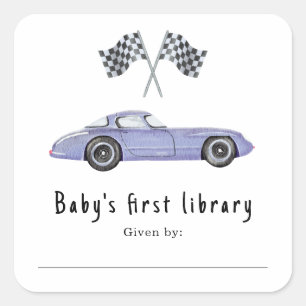Pegatina Cuadrada Coche de carreras - La primera biblioteca del bebé