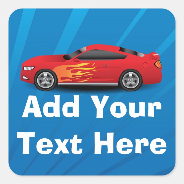Pegatina Cuadrada Coche de deporte rojo llama a niños niños personal (Anverso)