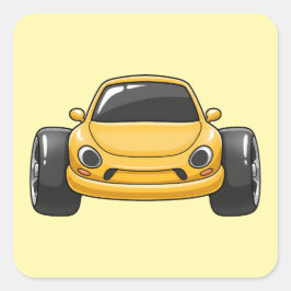 Pegatina Cuadrada Coche de dibujos animados amarillo Toon