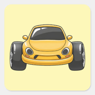 Pegatina Cuadrada Coche de dibujos animados amarillo Toon