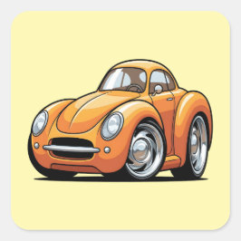 Pegatina Cuadrada Coche de Dibujos Clásicos Naranja