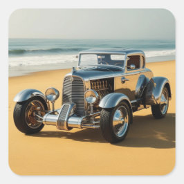 Pegatina Cuadrada Coche de plata en la playa
