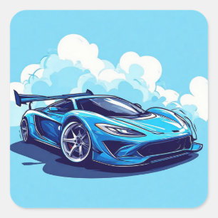Pegatina Cuadrada Coche Deportivo Azul Bajo Cielo Despejado