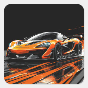 Pegatina Cuadrada Coche deportivo naranja elegante en carrera