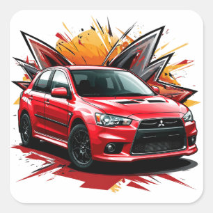 Pegatina Cuadrada Coche deportivo vibrante con toque de colores