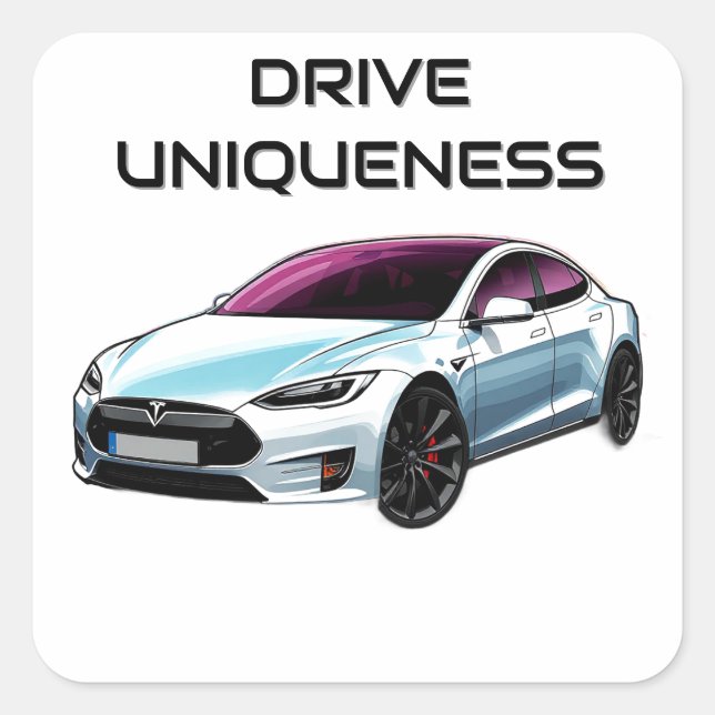 Pegatina Cuadrada Coche Eléctrico Moderno (Anverso)