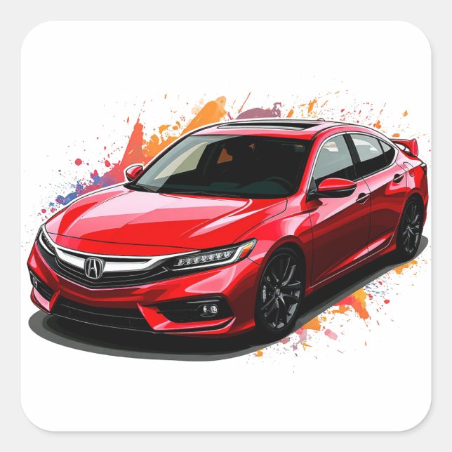 Pegatina Cuadrada Coche moderno rojo vibrante (Anverso)