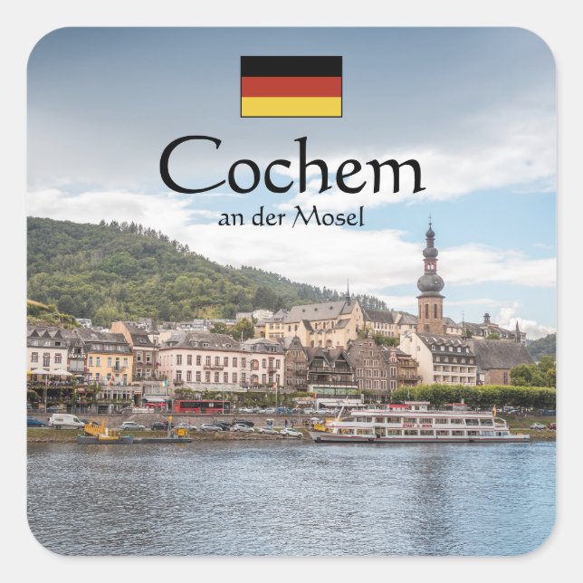 Pegatina Cuadrada Cochem Germany Souvenir (Anverso)