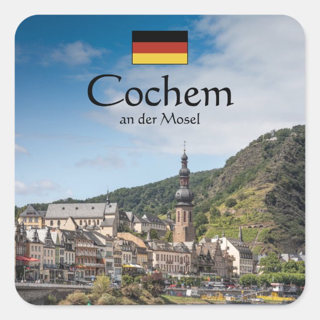Pegatina Cuadrada Cochem Germany Souvenir (Anverso)