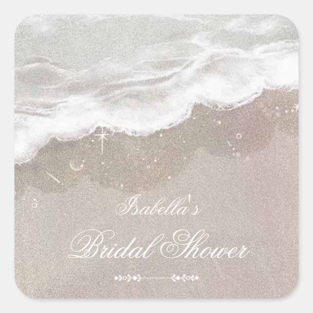 Pegatina Cuadrada Cochinillas de mar y conchas Baño Nupcial de Playa (Anverso)