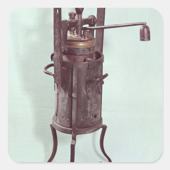 Pegatina Cuadrada Cocina a presión inventada por Denis Papin 1679 (Anverso)