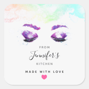 Pegatina Cuadrada Cocina acuática glamorosa púrpura de ojos y brotes