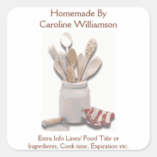 Pegatina Cuadrada Cocina casera del Personalizado cocinero de comida