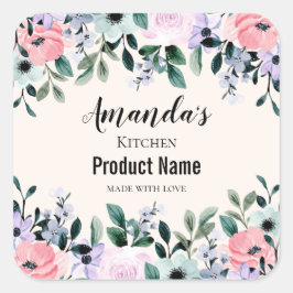 Pegatina Cuadrada Cocina de borde floral color rosa y púrpura