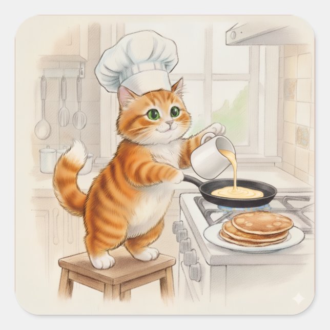 Pegatina Cuadrada Cocina de gatito, Stickers (Anverso)