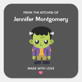 Pegatina Cuadrada Cocina de Halloween con Monstruo Frankenstein Verd