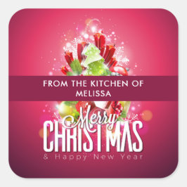 Pegatina Cuadrada Cocina de Ilustracion gráfica de Navidades rojos m