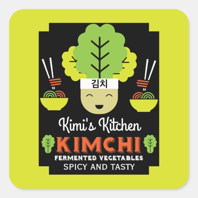 Pegatina Cuadrada Cocina de Kimchi Comida Casera (Anverso)
