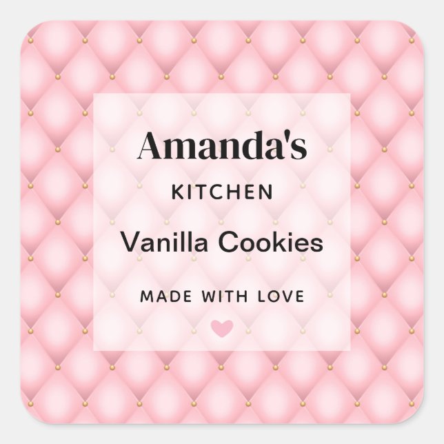 Pegatina Cuadrada Cocina De Patrón De Diamantes De Lujo Rosa (Anverso)