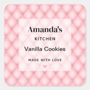 Pegatina Cuadrada Cocina De Patrón De Diamantes De Lujo Rosa