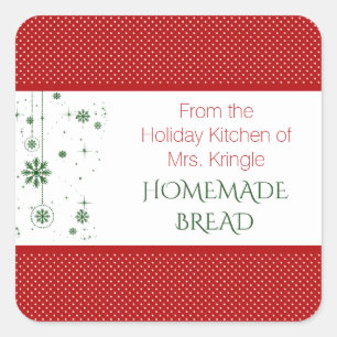 Pegatina Cuadrada Cocina de vacaciones de copos rojos de nieve verde