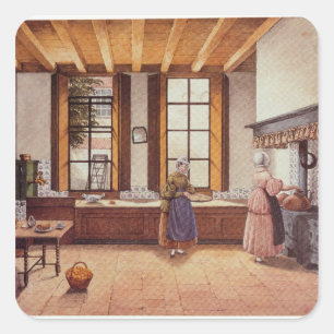 Pegatina Cuadrada Cocina del hotel de Zwijnshoofd en Arnhem, 1838