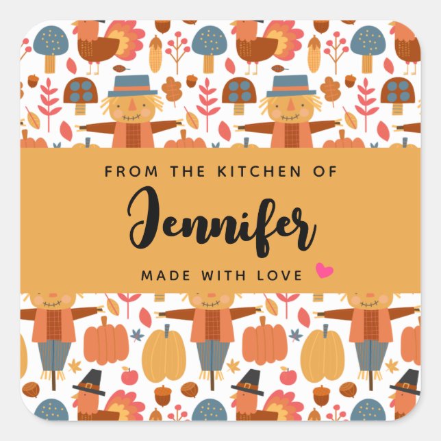 Pegatina Cuadrada Cocina del patrón de acción de gracias de Turquía  (Anverso)