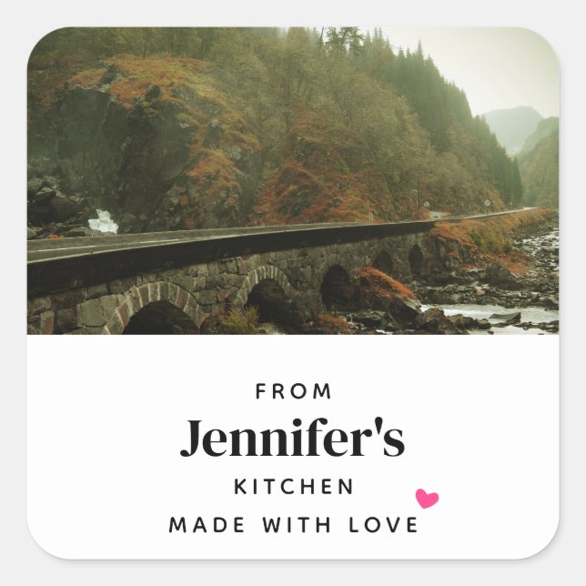 Pegatina Cuadrada Cocina panorámica del bosque otoñal y el río (Anverso)
