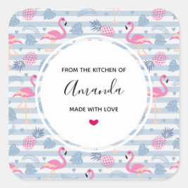 Pegatina Cuadrada Cocina singulares de diseño de flamencos y piñas