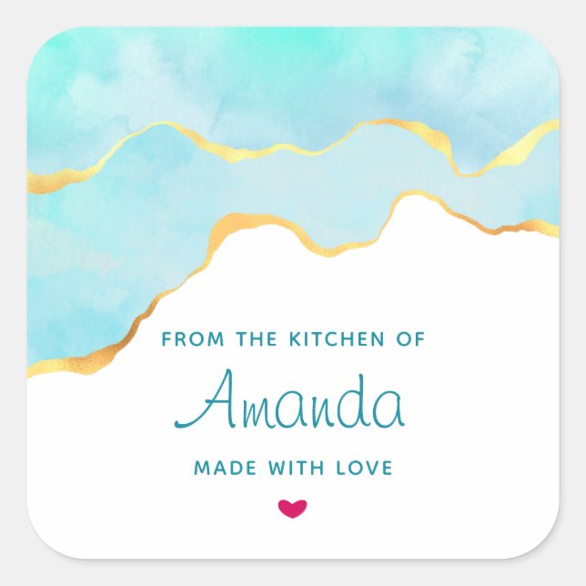 Pegatina Cuadrada Cocina tropical verde y dorada tranquila (Anverso)