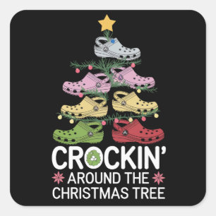Pegatina Cuadrada Cocinando alrededor del árbol de Navidad