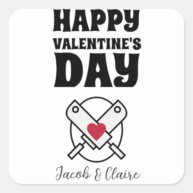 Pegatina Cuadrada cocinar, nombre personalizado del día de feliz San (Anverso)