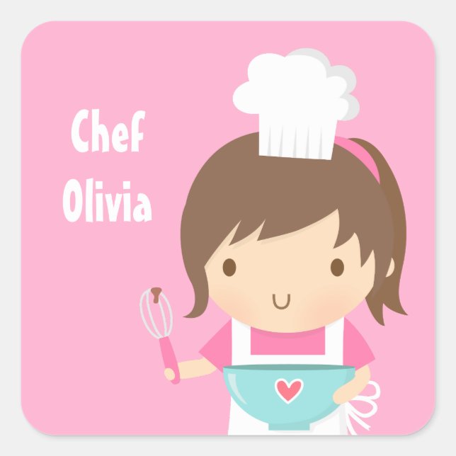 Pegatina Cuadrada Cocinera Niña Panadera Adorable (Anverso)