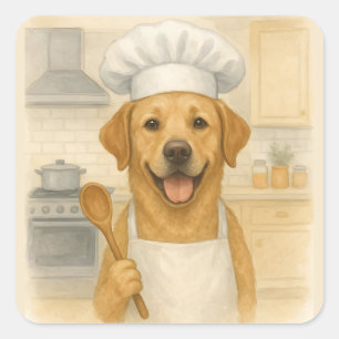 Pegatina Cuadrada Cocinero Labrador Retriever Comida Casera Divertid