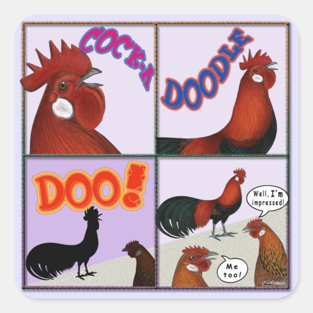 Pegatina Cuadrada ¡Cock-A-Doodle-Doo! (Anverso)