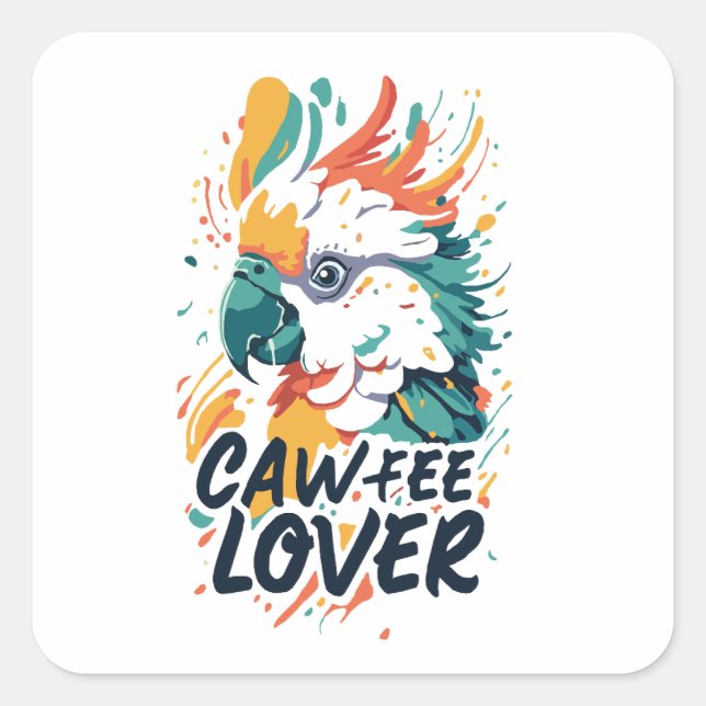 Pegatina Cuadrada Cockatoo Coffee Lover (Anverso)
